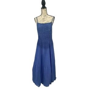 Vtg Scala long periwinkle blue beaded dress Y2K
